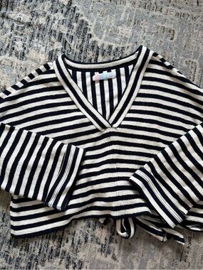 Free People Beach striped cotton tie back Longsleeve XS navy
